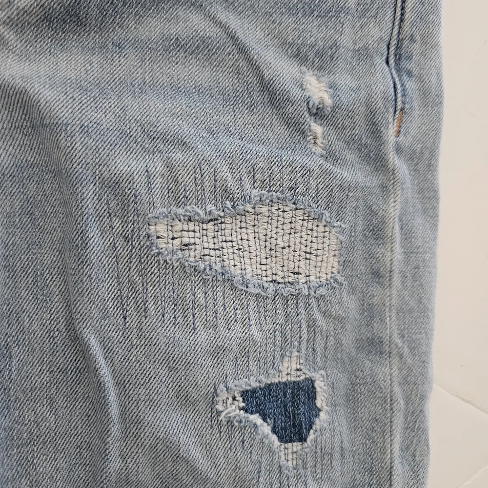 Gap Kids Girlfriend Jeans 8 Slim Patchwork Light Wash Cotton‎ Raw Hem